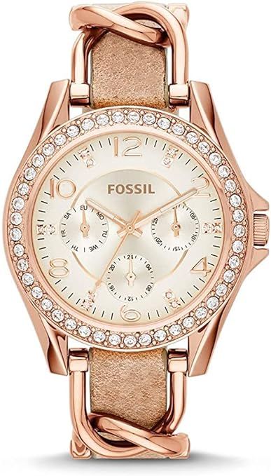 Fossil Women's Riley Stainless Steel Crystal-Accented Multifunction Quartz Watch | Amazon (US)