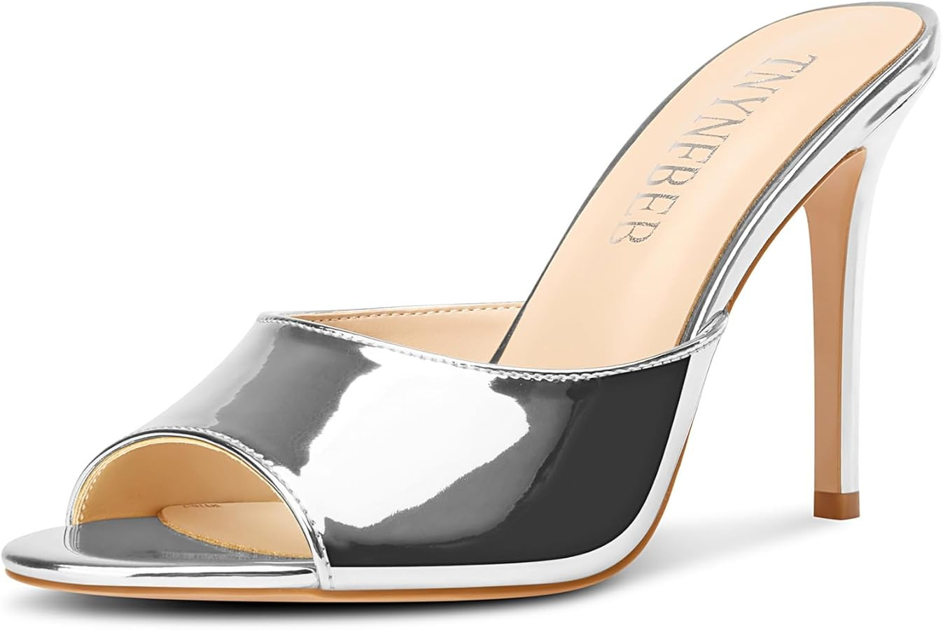 TNYNFBEB Womens Stiletto High Heel Peep Open Toe Sandals Mules Shoes Slingback Slip-on Prom Party... | Amazon (US)