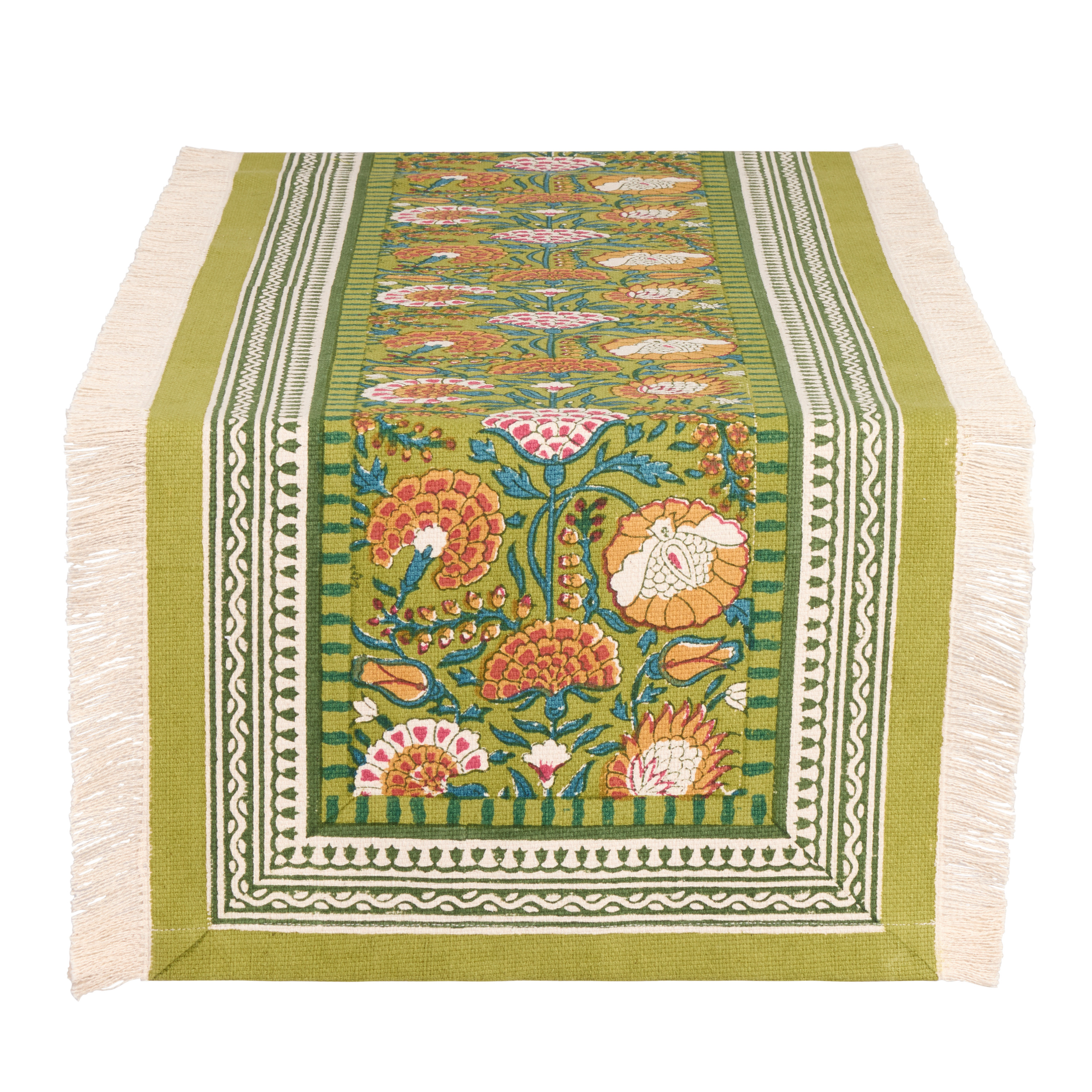 Avocado Green Floral Block Print Table Runner | World Market