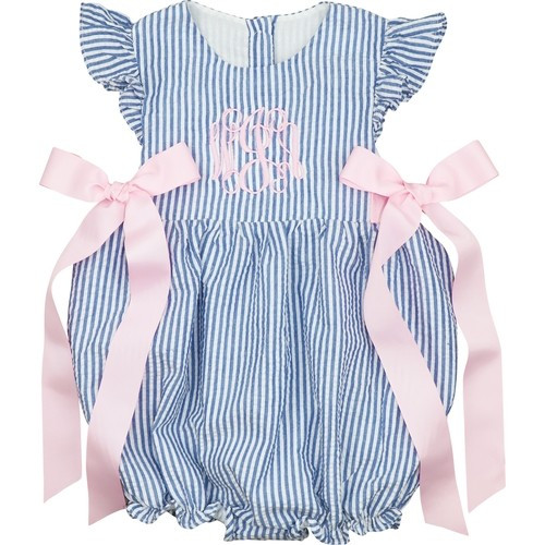 Blue Seersucker Side Bow Bubble - Shipping Mid-May | Cecil and Lou