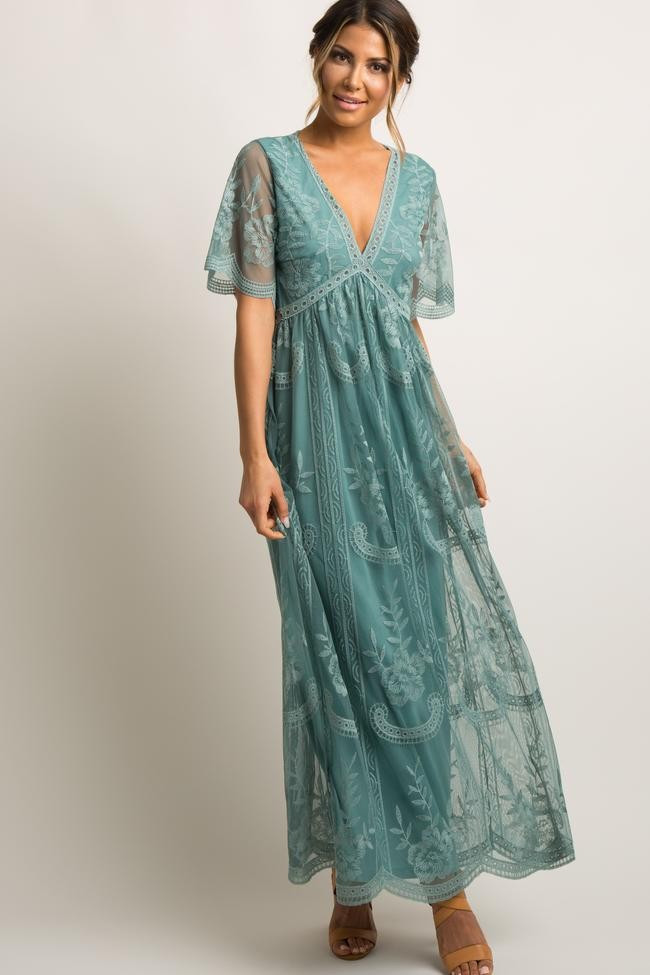 Sage Lace Mesh Overlay Maxi Dress | PinkBlush Maternity