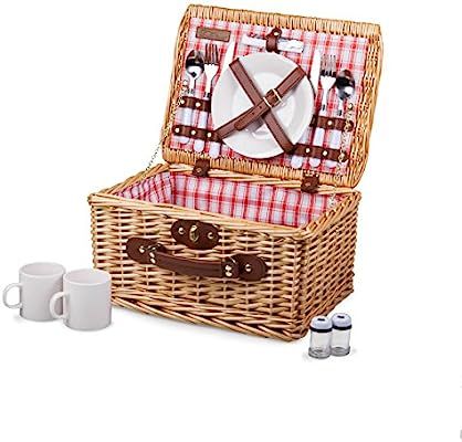 Picnic Time Catalina English Style Picnic Basket with Service for Two, Red and White Plaid | Amazon (US)