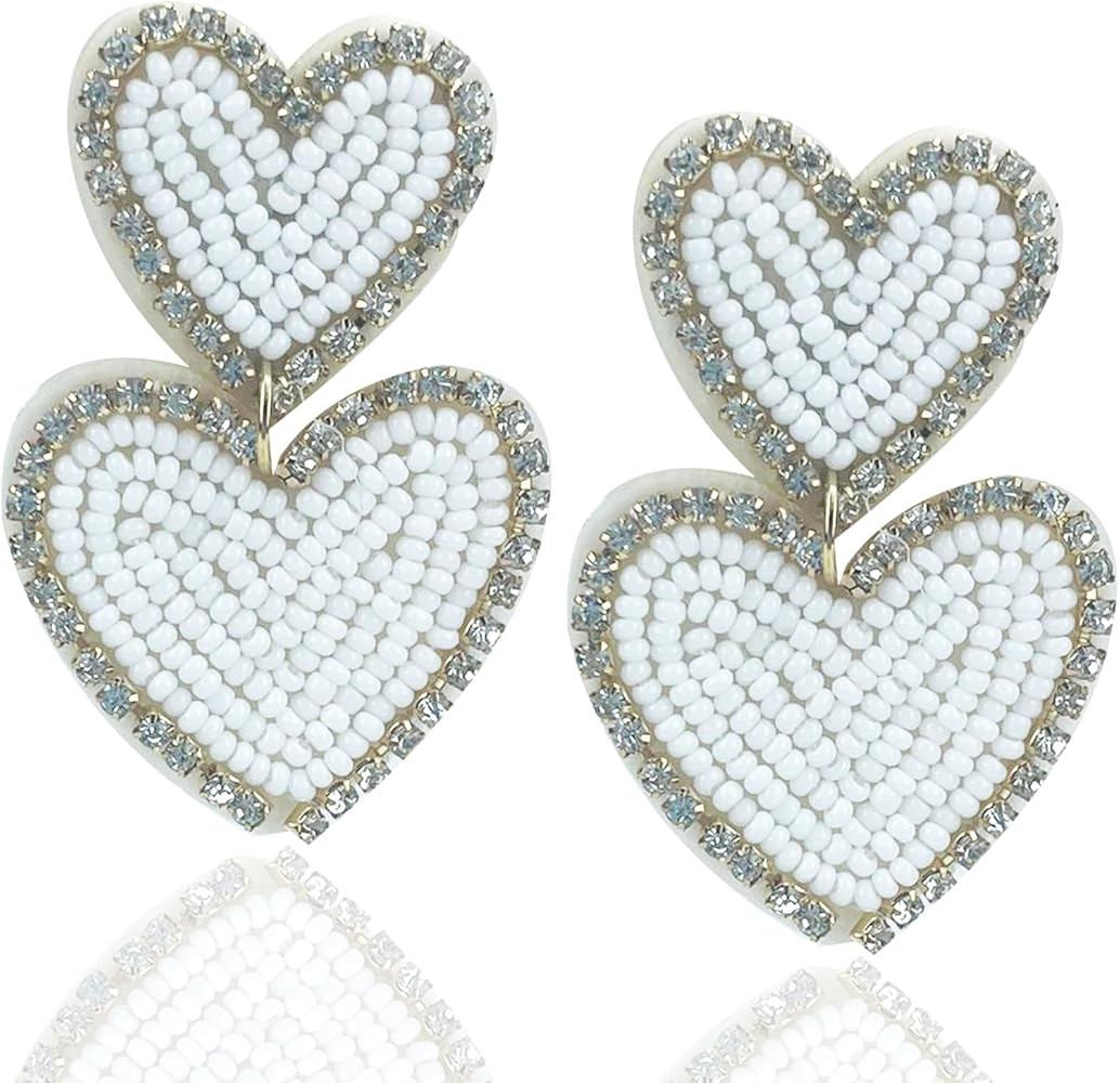 Boho Beaded Earrings Statement Heart Shaped Earrings Handwoven Drop Earrings for Valentine's Day ... | Amazon (US)