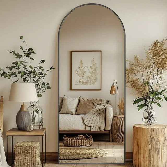 Antok 58"x 18" Arched Full Length Mirror Standing Floor Mirror Stand Up Mirror, Black Frame | Walmart (US)