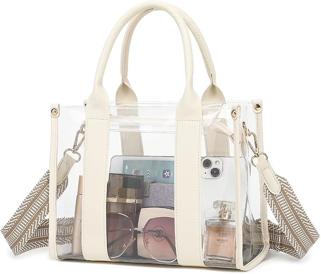 Clear Tote Bag Stadium Approved Crossbody Clear Bag for Stadium Events Clear Purse Handbag for Women with Adjustable Strap | Amazon (US)