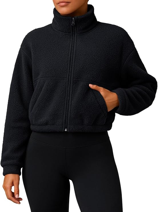 PINKMSTYLE Women Zip Up Fleece Sherpa Jacket Coat - Winter Warm Trendy Cropped Sweatshirt for Cas... | Amazon (US)