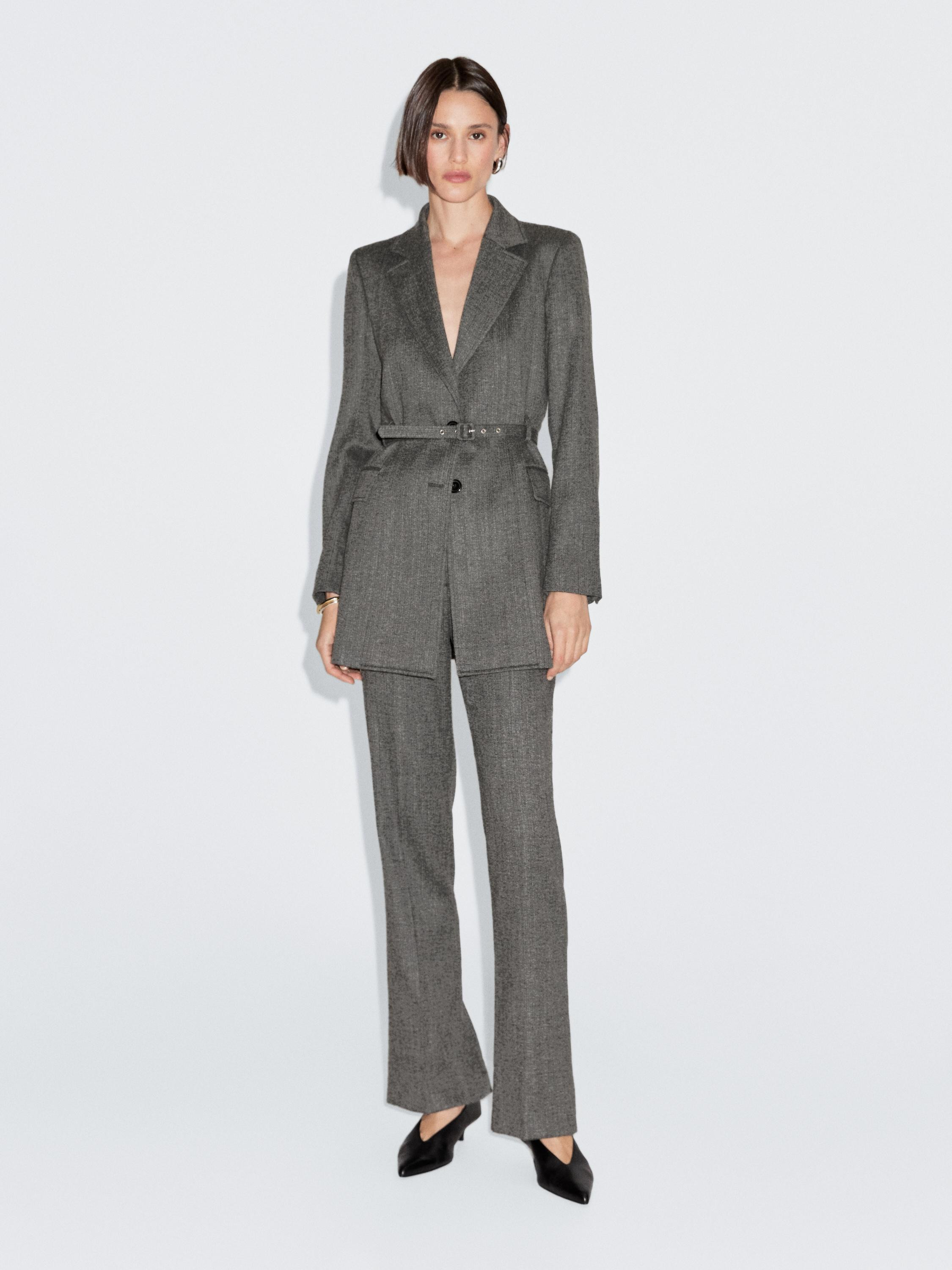 Flecked suit blazer with belt | Massimo Dutti UK
