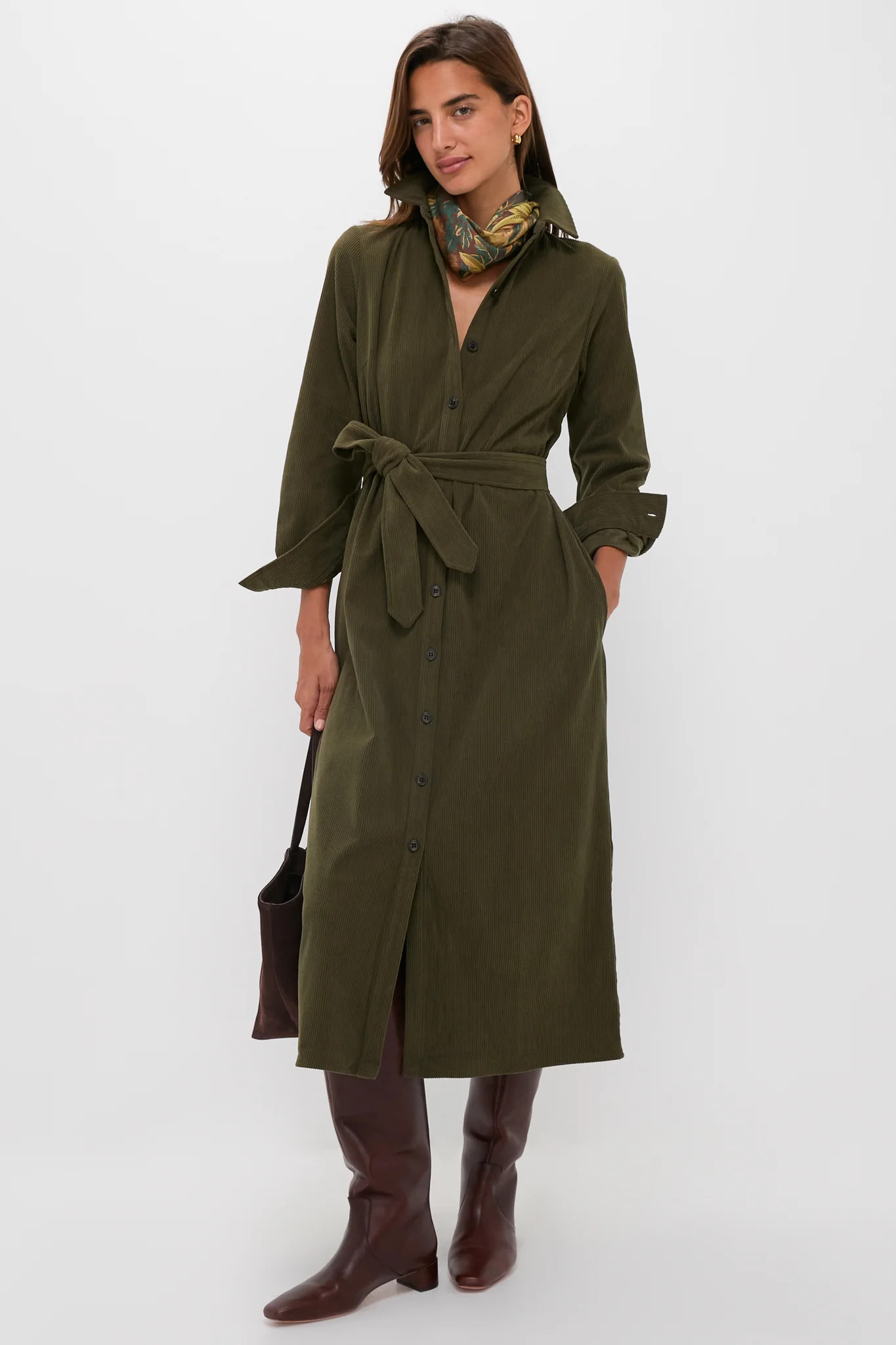 Olive Wide Wale Corduroy Tara Shirt Dress | Tuckernuck (US)
