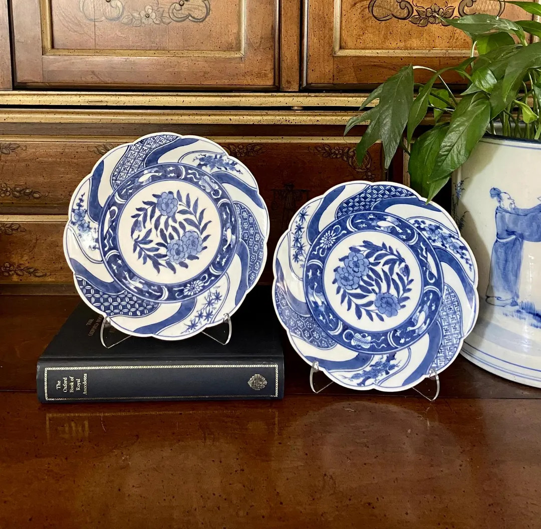 Pair of Blue & White Chinoiserie Porcelain Plates - Etsy | Etsy (US)