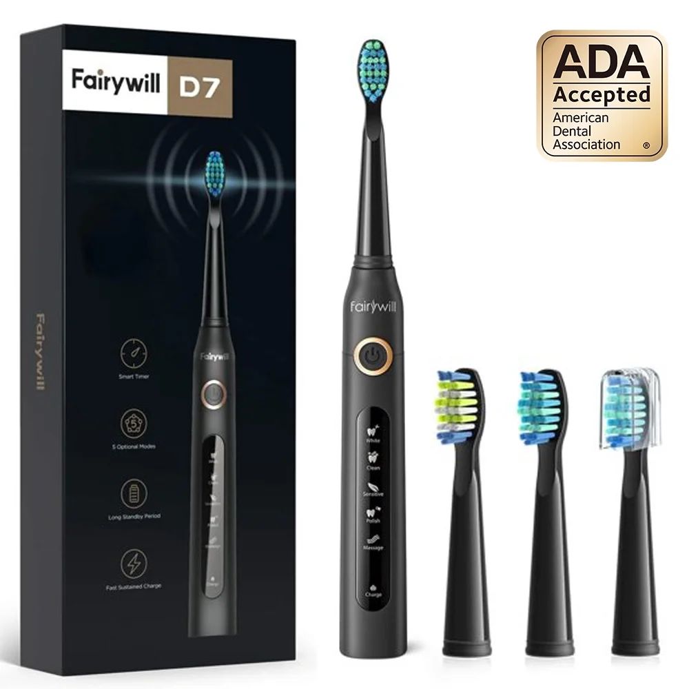 Fairywill Electric Toothbrush, Rechargeable Power Toothrush with 4 Brush Heads, 5 Modes and 2 Min... | Walmart (US)