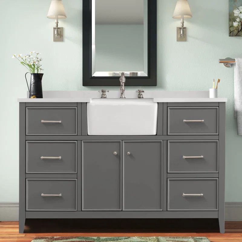 Silvy 60'' Free Standing Single Bathroom Vanity with Engineered Stone Top | Wayfair North America