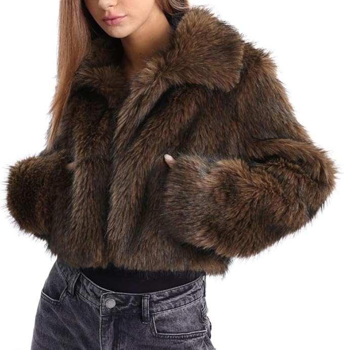 Amazhiyu Women's Faux Fur Cropped Coat Winter Open-front Long Sleeve Jackets Warm | Amazon (US)