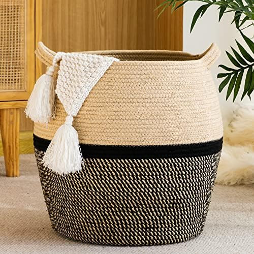 KAKAMAY Woven Baskets for Storage(17"x17"),Large Cotton Rope Basket Woven Baby Laundry Hamper,Col... | Amazon (US)