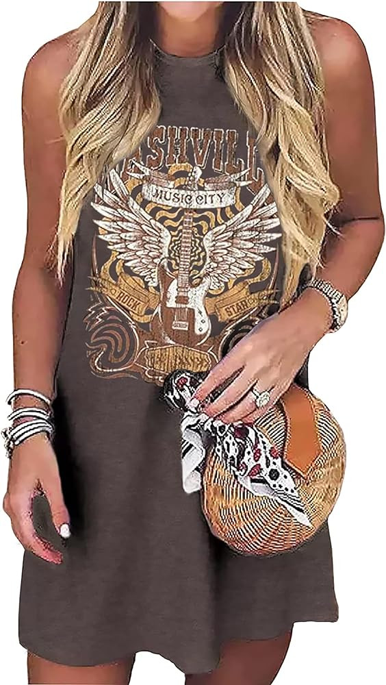 Women Nashville Music City Mini Dress Retro Western Country Music Rock Band Graphic Bodycon Mini ... | Amazon (CA)