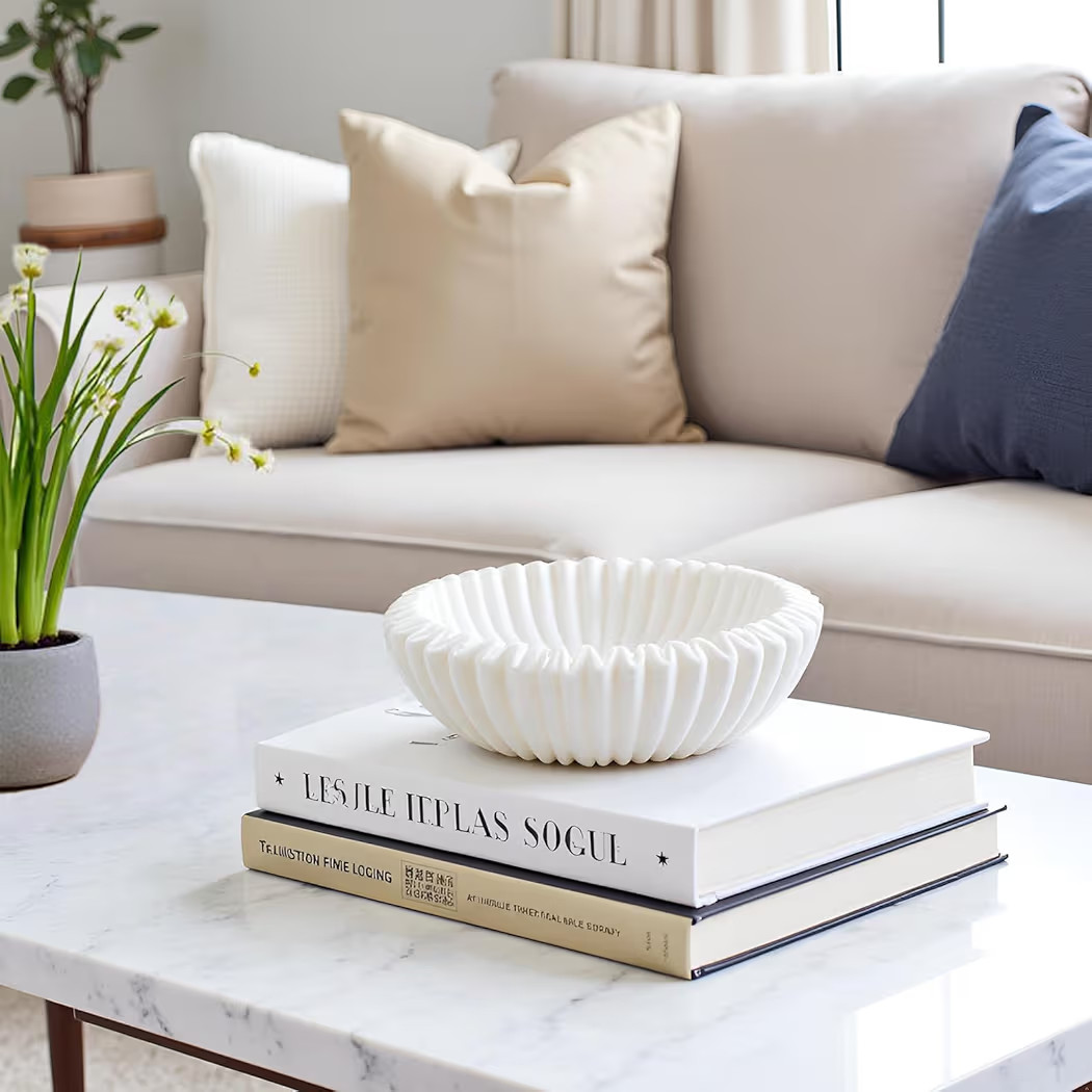 Braxio Decorative Bowl Modern Home Decor – White Ruffle Bowl Decorative Catchall for Entryway D... | Amazon (US)