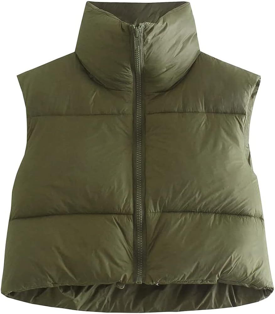 HOULENGS Women's Stand Collar Crop Puffer Vest Lightweight Sleeveless Winter Warm Outerwear Puffe... | Amazon (US)