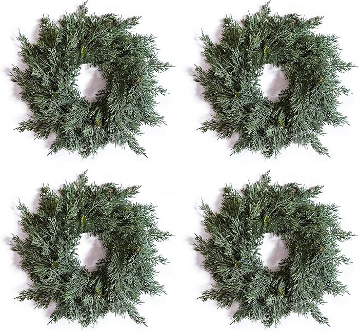 14 Inch 4 Pack Candle Wreath for Centerpiece, Mini Cypress Wreath with Pinecone for Christmas Far... | Amazon (US)