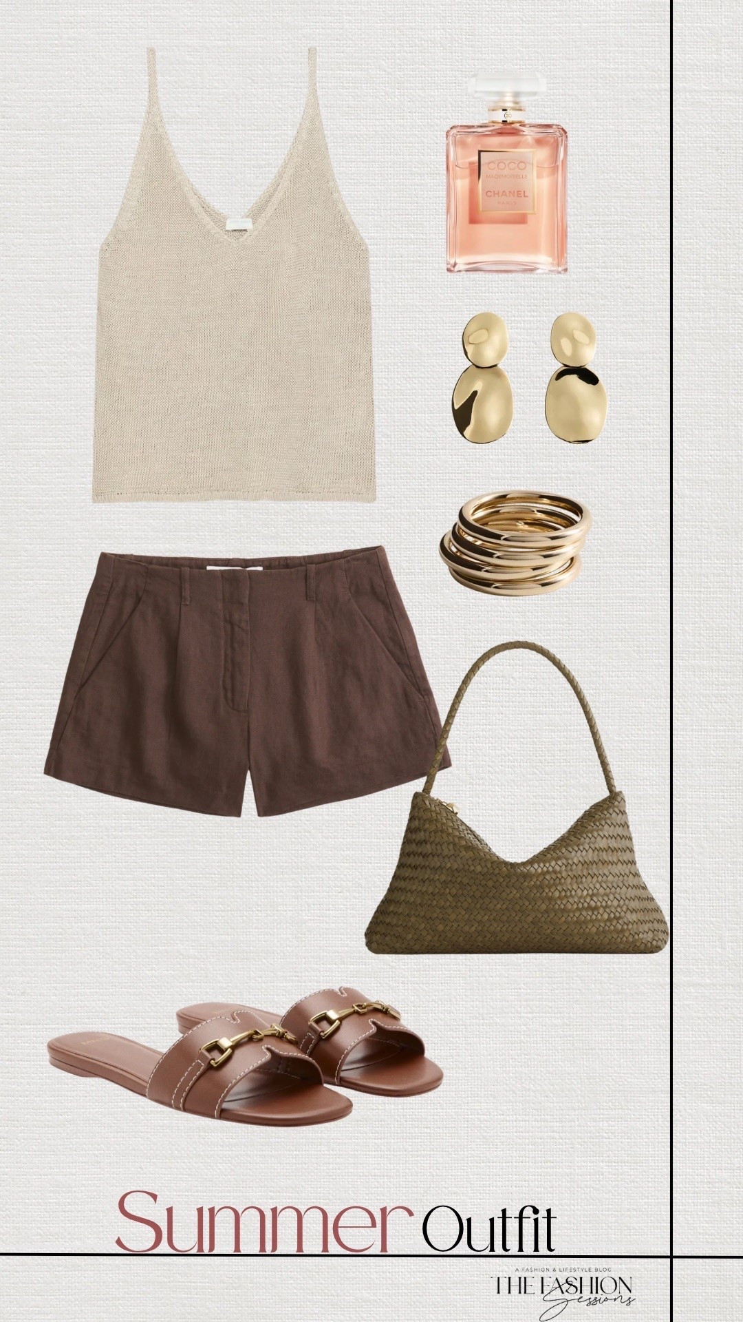 Summer Outfit | Knitted Top | Brown Linen Pants | Brown Sandals | Olive Green Bag | Gold Jewelry |

#LTKootd #LTKSeasonal