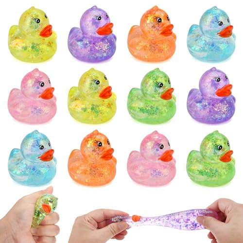 12 Pcs Gliter Mini Duck Squishy, Cute Colorful Slow Rise Fidget Stress Balls for Adult Sensory Ducks for Gifts Office Stocking Stuffer ADHD Autism Anxiety Relief | Amazon (US)