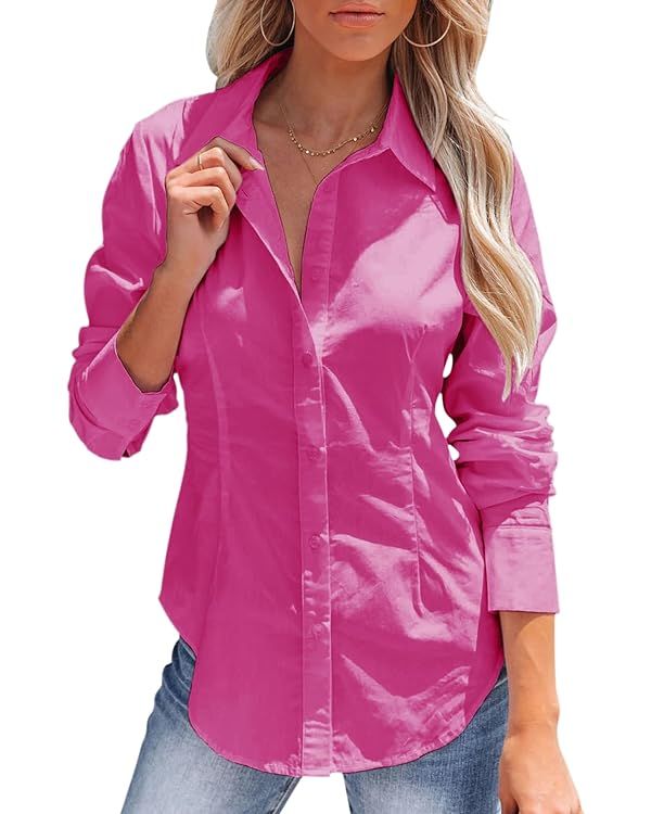 siliteelon Women's Button Down Shirts Long Sleeve Dress Shirts Wrinkle Free Collared Work Office ... | Amazon (US)