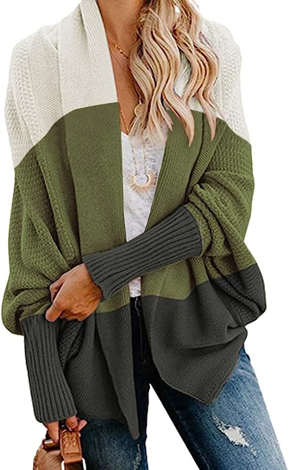 NIUBIA Women's Cable Knitted Kimono Cardigans Sweater Loose Waffle Knit Long Sleeve Slouchy Overs... | Amazon (US)
