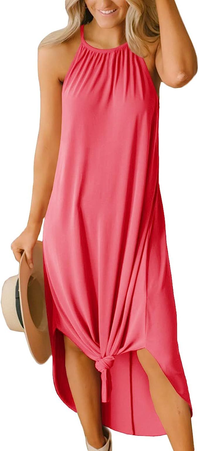 For G and PL Women's Summer Side Slit Halter Maxi Dress | Amazon (US)