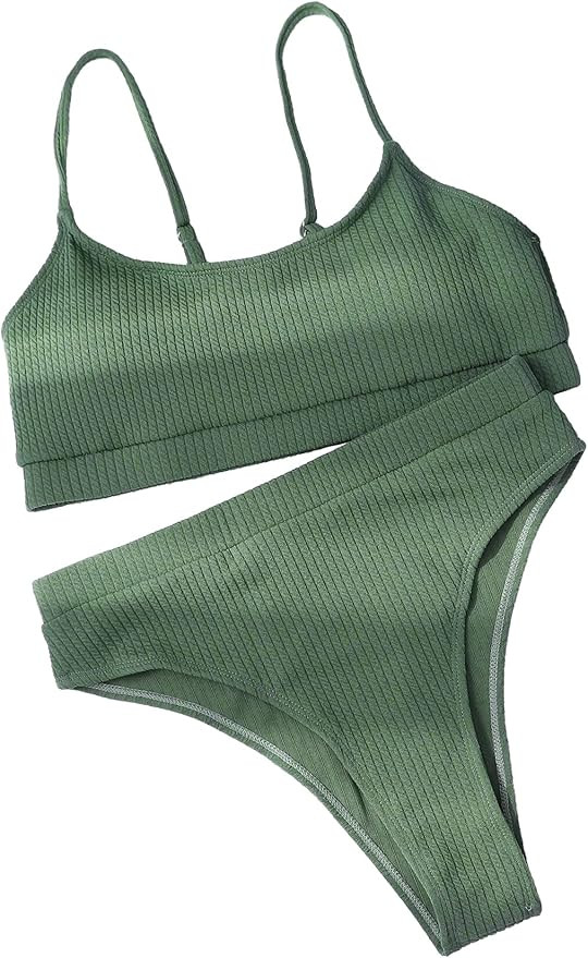 Lilosy High Waisted Tummy Control Ribbed Bikini Crop Top Brazilian Swimsuit Set 2 Piece | Amazon (US)