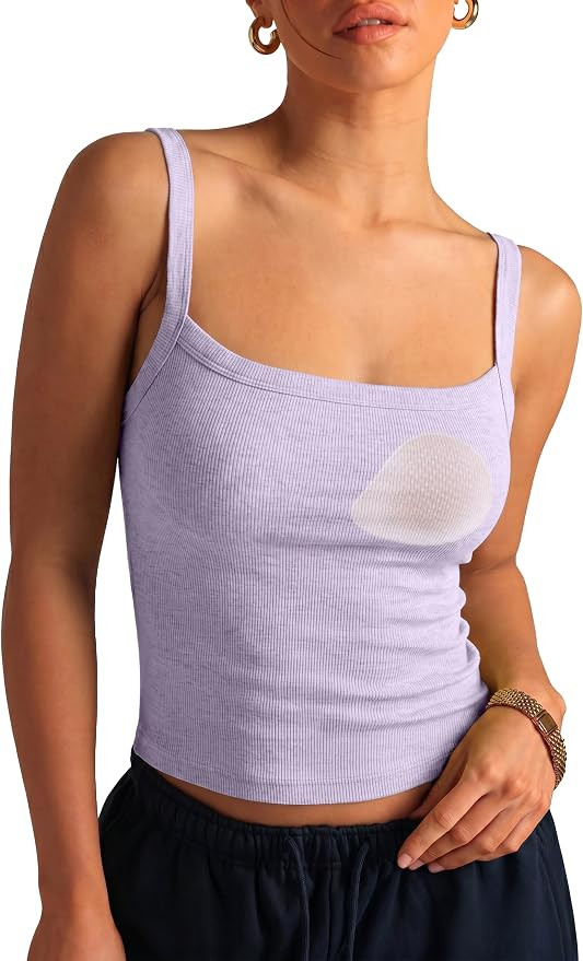 SUUKSESS Women Cotton Rib Padded Tank Tops Sleeveless Spaghetti Strap Square Neck Tops Summer Cam... | Amazon (US)