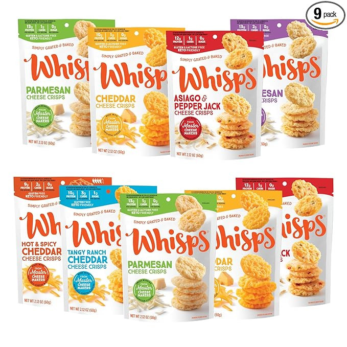 Whisps Cheese Crisps Variety Pack | Healthy Snacks | Cheddar Cheese Keto Snack, Gluten Free, High... | Amazon (US)