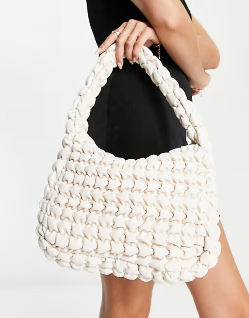 Bershka ruched 90s shoulder bag in ecru | ASOS (Global)