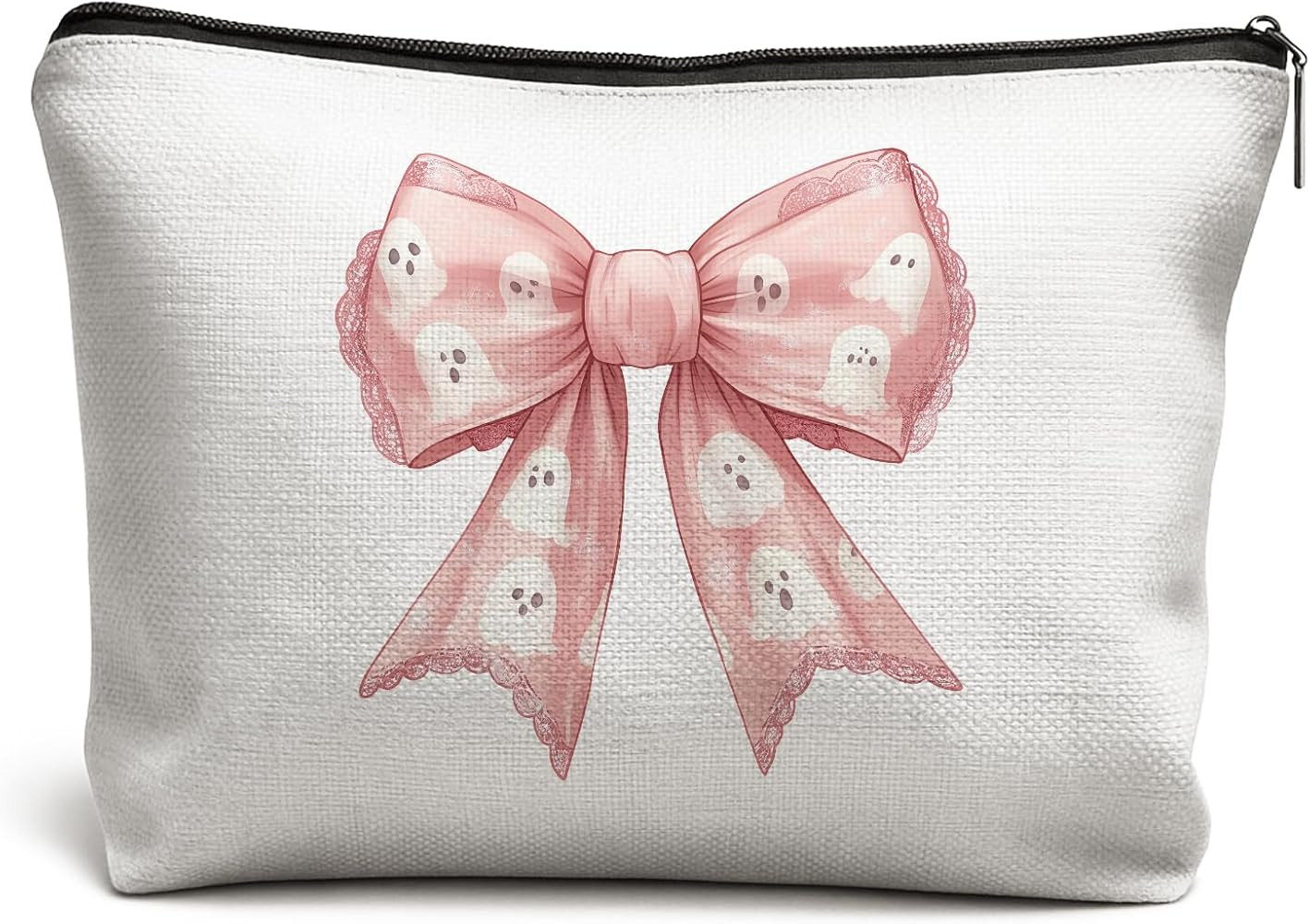 Halloween Coquette Pink Bow Ghost Makeup Bag, Cute Halloween Cosmetic Bag for Women, Trendy Spook... | Amazon (US)