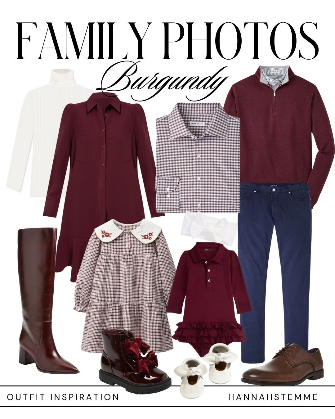 🍷 Burgundy Family Photo Outfit Inspiration 🍷
Rich, elegant, and timeless — this burgundy family photo look is perfect for fall or holiday sessions. The deep jewel tones pair beautifully with cream and navy for a coordinated yet classic style that photographs so well!

👨‍👩‍👧‍👧 Outfit inspo:
Mom – burgundy shirt dress + tall boots
Dad – half-zip sweater + check shirt + navy chinos
Kids – plaid dress, ruffles, and sweet velvet details

✨ Fall family photo outfits | Holiday family photo ideas | Burgundy color palette | Classic family style

#FamilyPhotoOutfits #BurgundyStyle #FallFamilyPhotos #HolidayPhotoInspo #ClassicFamilyStyle #CoordinatedOutfits #FamilyOutfitIdeas #FallFashionInspo #FamilyPhotoIdeas #MomStyle
