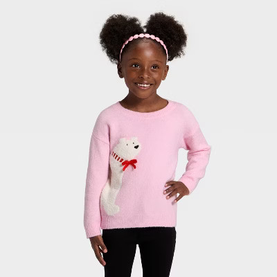 Toddler Girls' Jacquard Crewneck Pullover Sweater - Cat & Jack™ Pink | Target