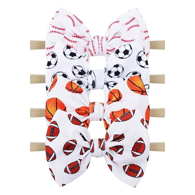 YanJie Baby Girls Hairband - Set of 4 pcs Football, Basketball, Soccer, Rugby Nylon Baby Headband... | Amazon (US)