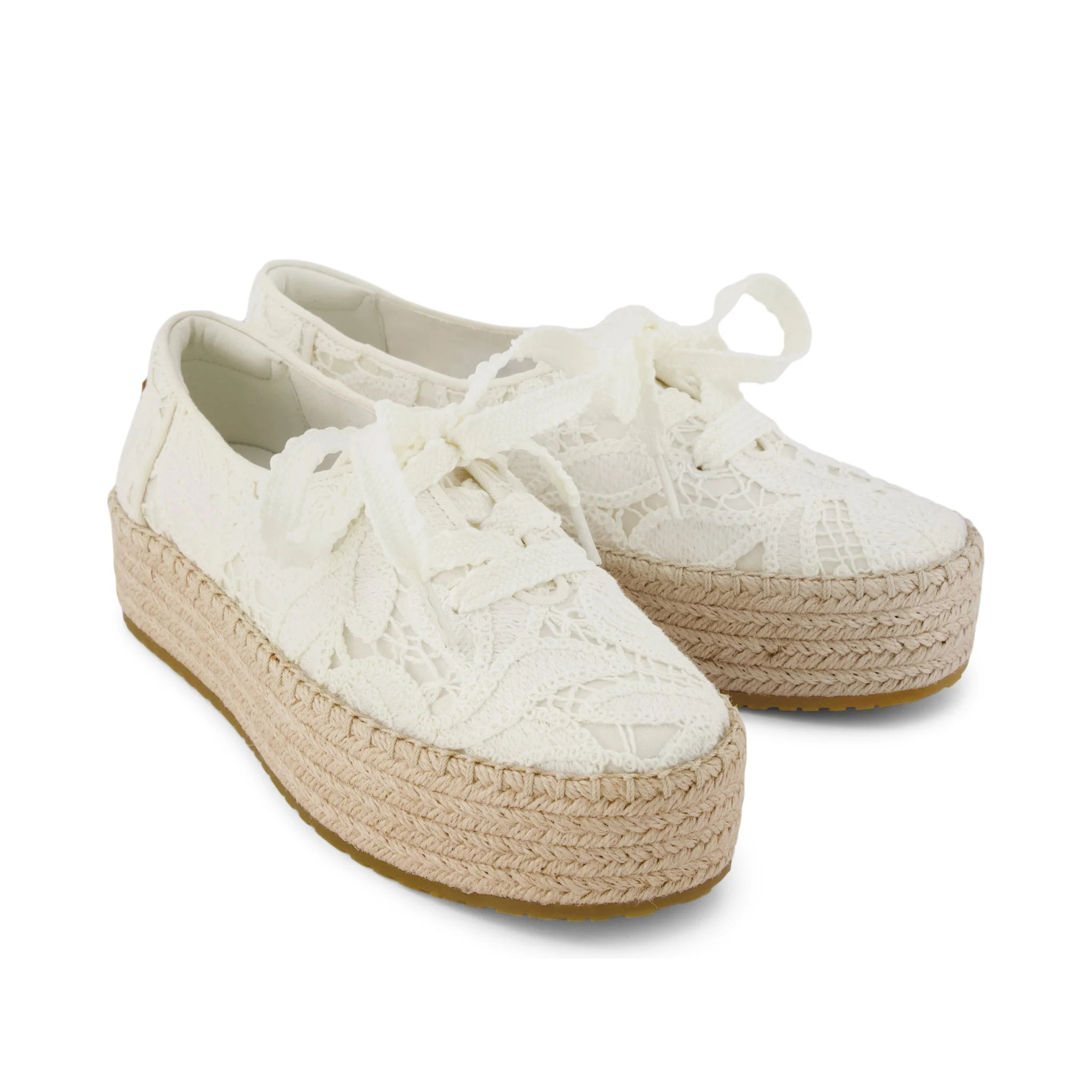 Womens Valencia Lace-Up Platform Espadrille Egret Floral Crochet | Toms EMEA