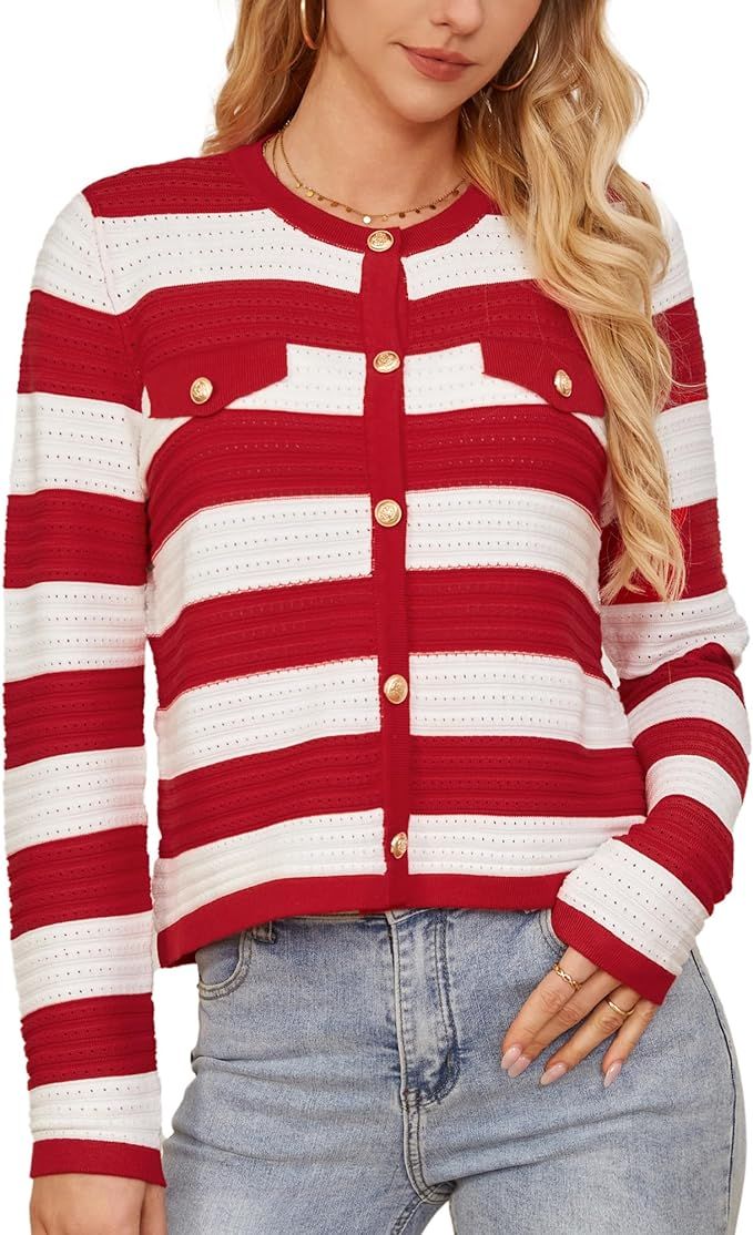 GRACE KARIN Women's Striped Cardigans 2024 Spring Open Front Button Down Knit Sweater Lady Outerw... | Amazon (US)