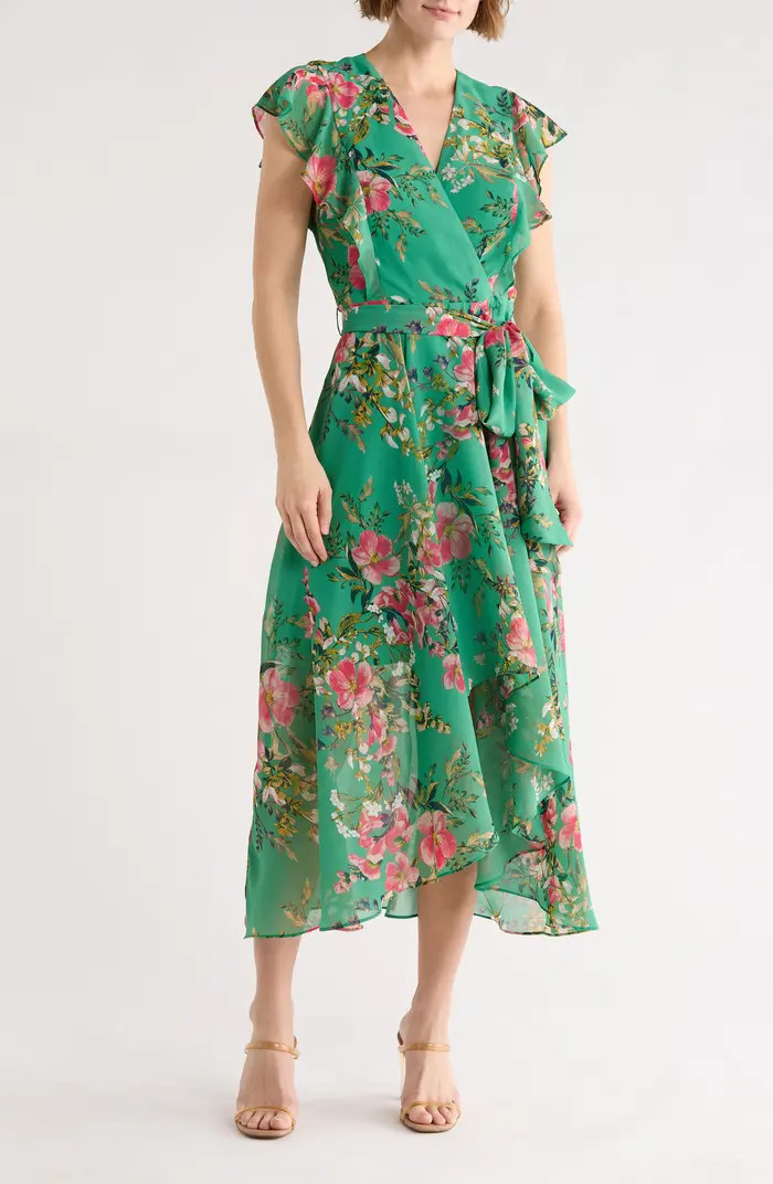 Eliza J Floral Flutter Sleeve High-Low Midi Dress | Nordstromrack | Nordstrom Rack