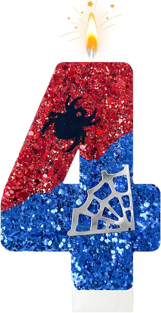 Red and Blue with Silver Spider Web Birthday Candles, Spider Cartoon Theme Happy Candle Cake Deco... | Amazon (US)