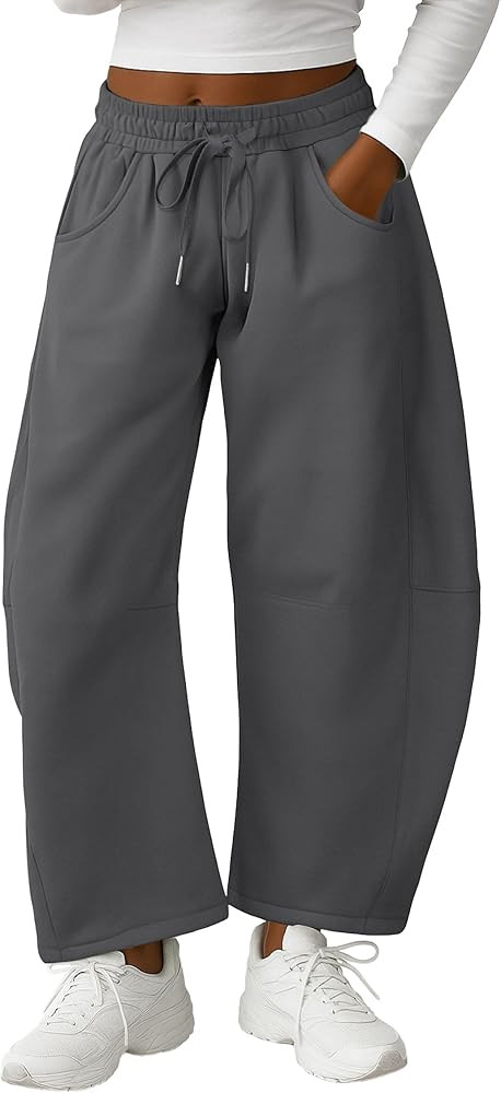 Lepunuo Barrel Sweatpants Women Casual Baggy Elastic Waisted Pants Wide Leg Gym Trousers with Poc... | Amazon (US)
