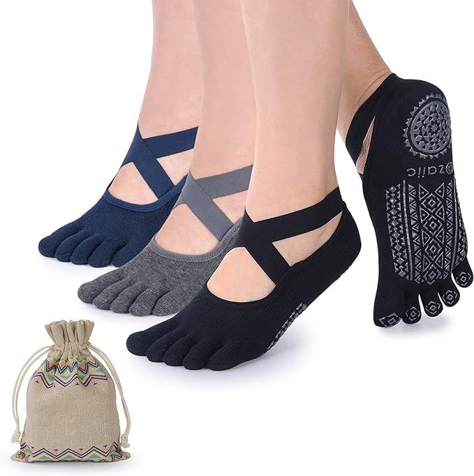 Ozaiic Yoga Socks for Women with Grips, Non-Slip Five Toe Socks for Pilates, Barre, Ballet, Fitne... | Amazon (US)