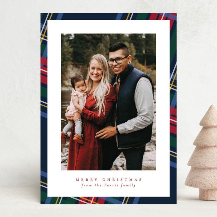 "Plaid Framed" - Customizable Holiday Photo Cards in Blue by Lea Delaveris. | Minted