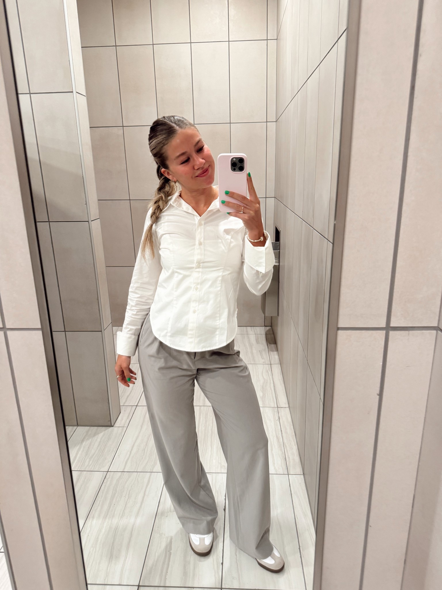 spring office outfit | white button down | transitional winter to spring workwear inspo