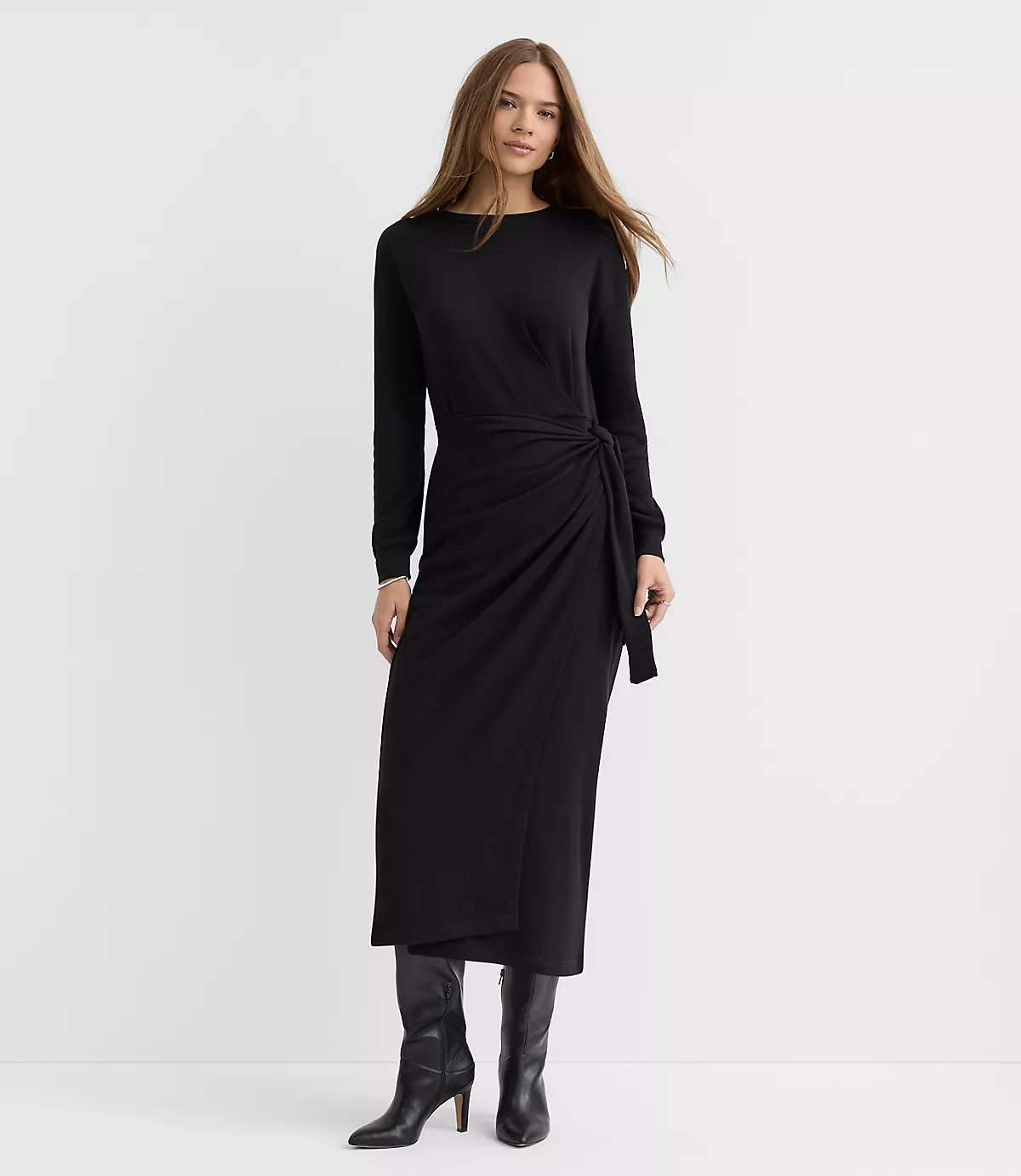 Terry Side Pleated Midi Wrap Dress | LOFT