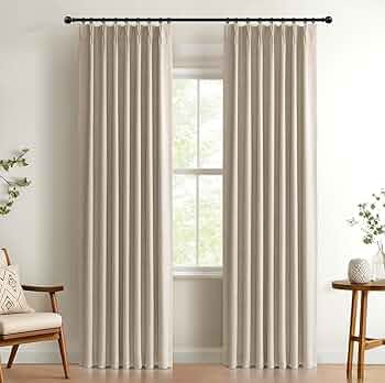 100% Blackout Shield Linen Look Textured Pinch Pleated Curtains Blackout Drapes 96 Inch Long 2 Pa... | Amazon (US)