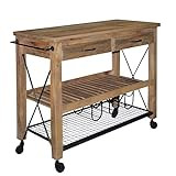 The Urban Port Tup Two Drawer Wooden Bar Cart with 2 Shelves and Casters Support, Brown and Black | Amazon (US)
