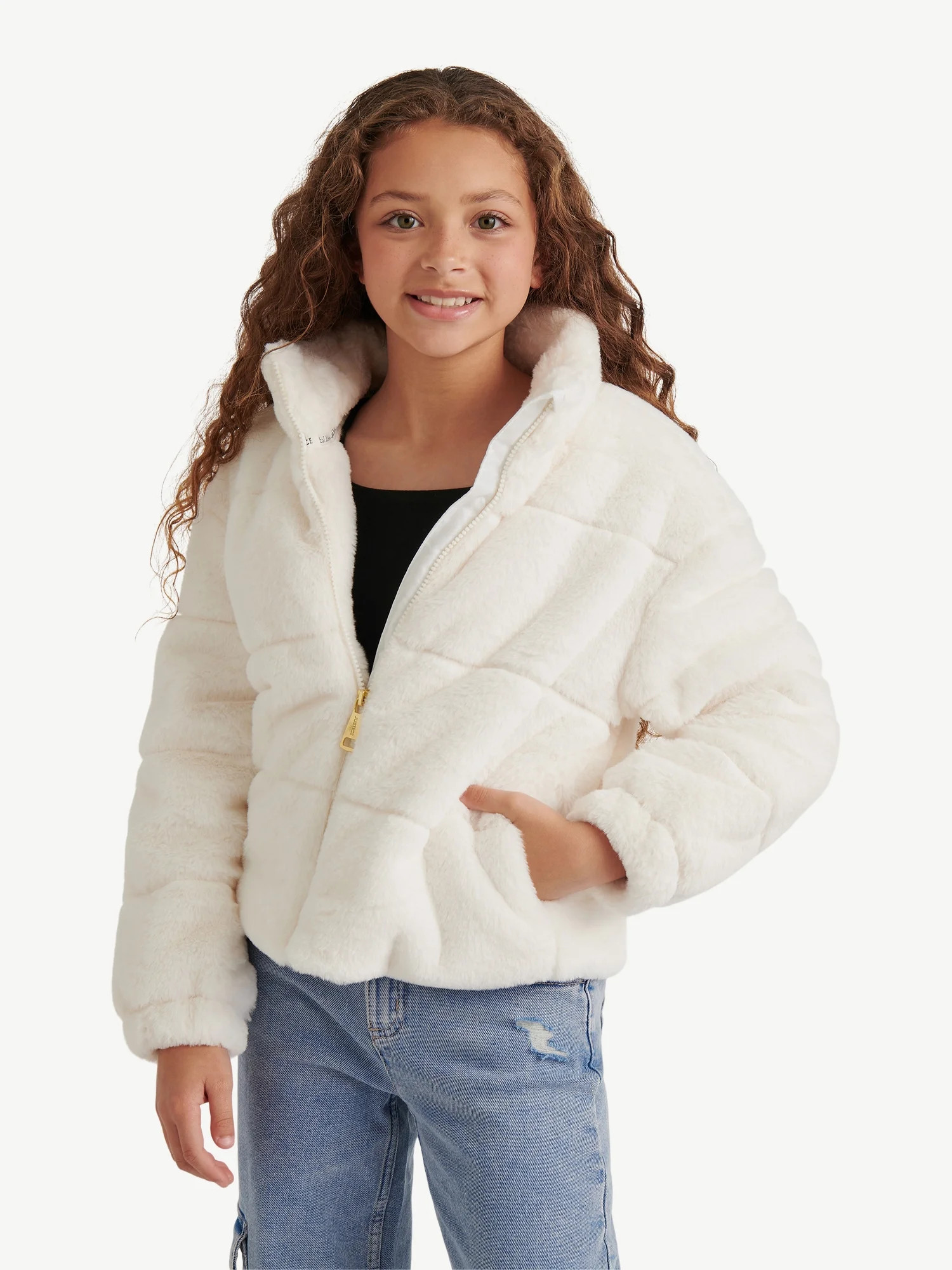 Justice Girl's Mock Neck Fur Jacket, Sizes XS - XL | Walmart (US)