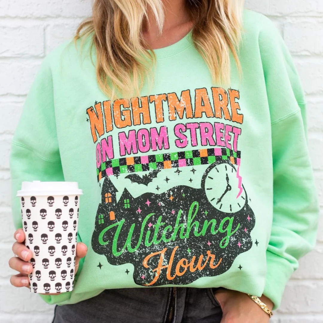 'Nightmare On Mom Street' Neon Crewneck Sweatshirt | United Monograms