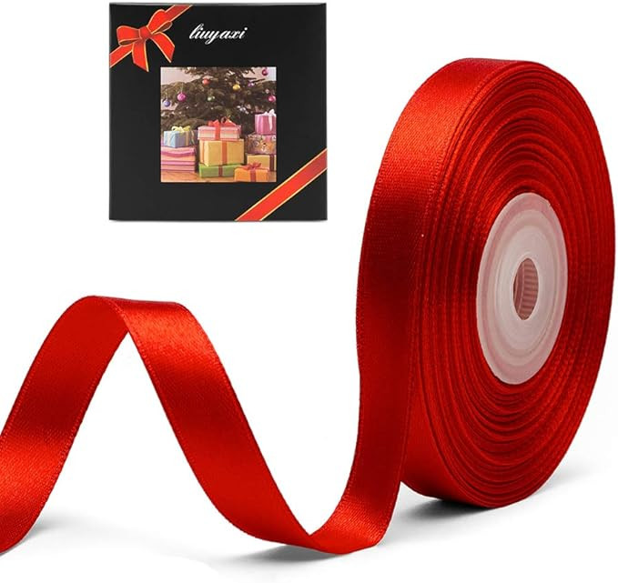 Solid Color Double Faced Red Satin Ribbon 3/8" X 25 Yards, Ribbons Perfect for Christmas Gift Wra... | Amazon (US)