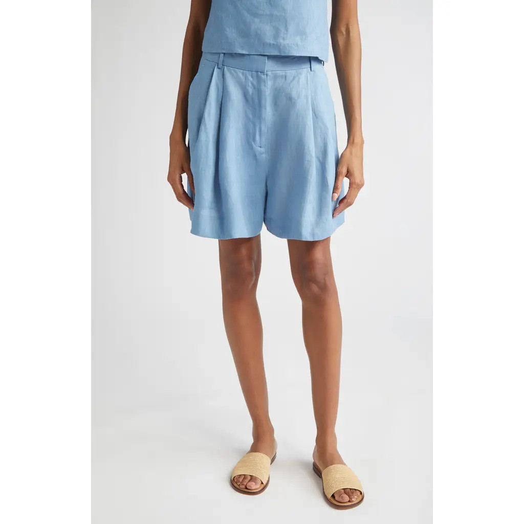 STAUD Cruz Pleated Linen Shorts in Slate Blue at Nordstrom Rack, Size 4 | Nordstrom Rack