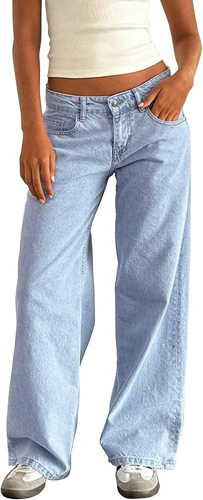 Women's Low Waisted Baggy Jeans Wide Straight Leg Casual Loose Denim Pants Y2K Trendy. | Amazon (US)